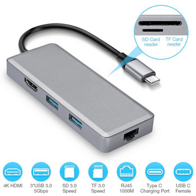 Type C Hub 7-In-1 USB C Adapter for Macbook and Tablets